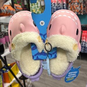 Pink Shark Slippers with Keychain NWT